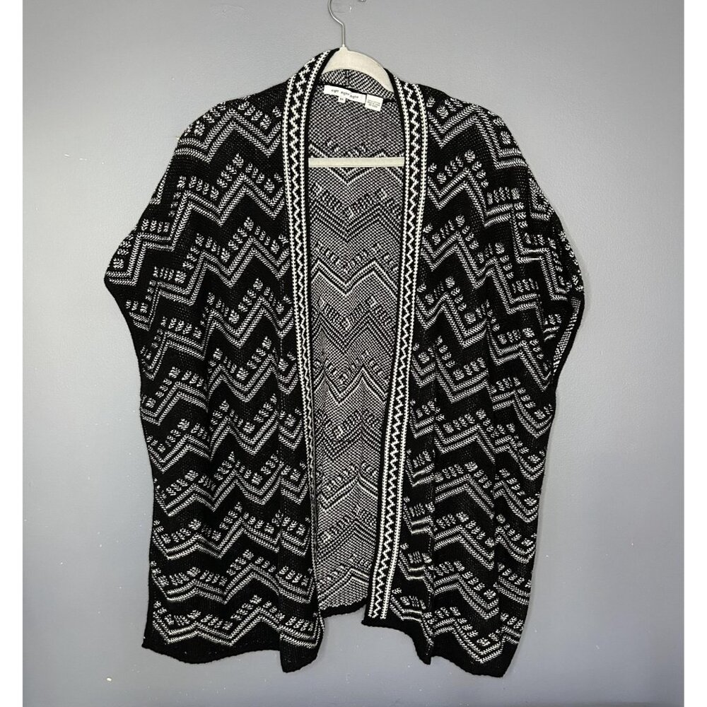 Eight Eight Eight Aztec Sweater Womens XL Black White Open Poncho Knit Cardigan - Picture 13 of 14